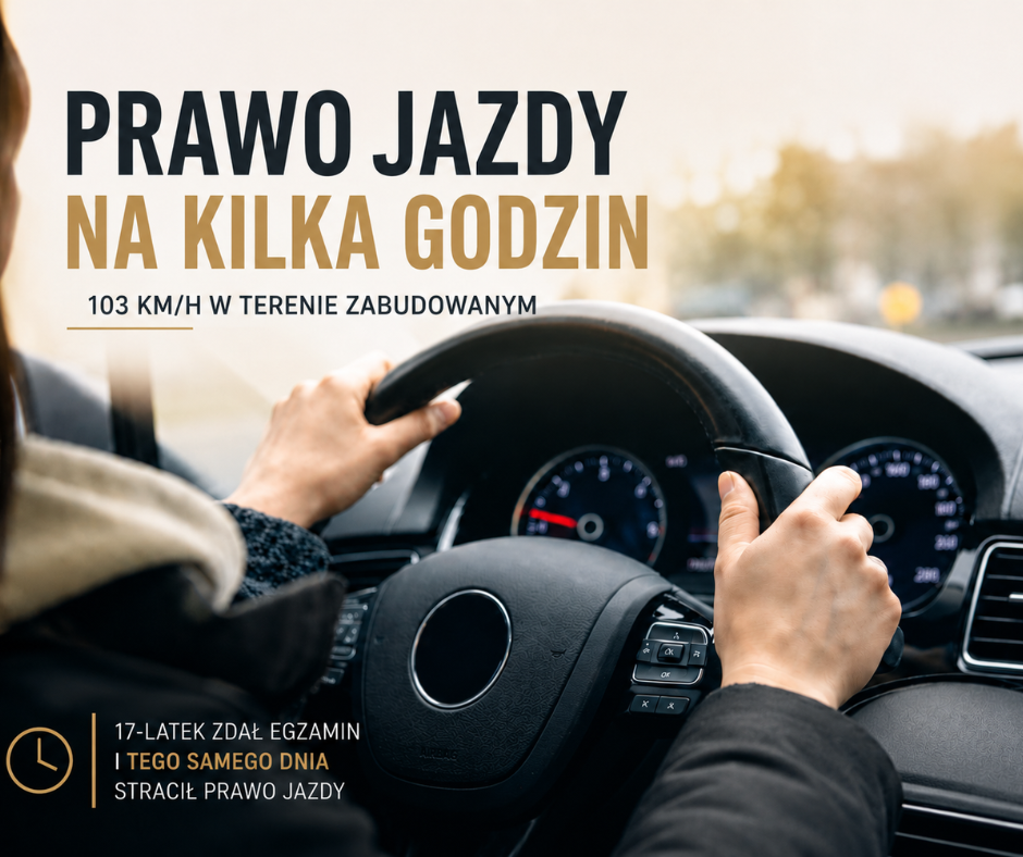 Stracił prawo jazdy kilka godzin po egzaminie. Bolesna lekcja dla młodego kierowcy.