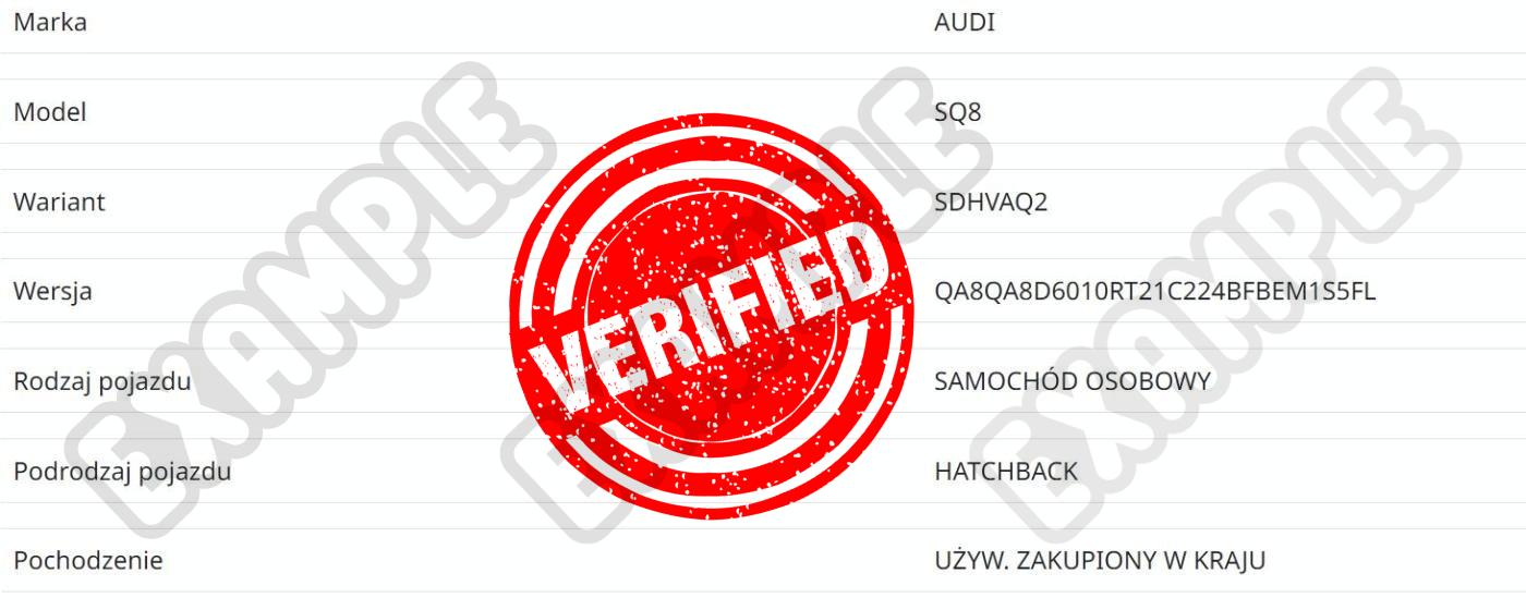 Zweryfikowane Dane pojazdu