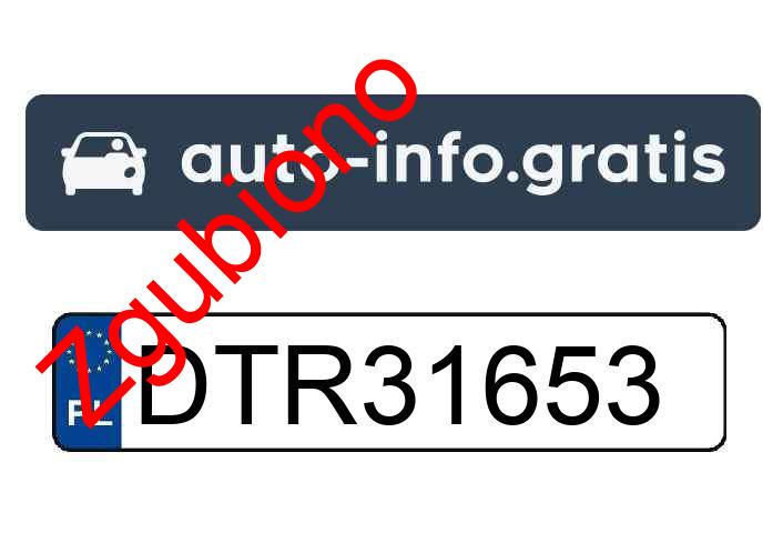 Zgubiono tablicę rejestracyjną o numerach DTR31653