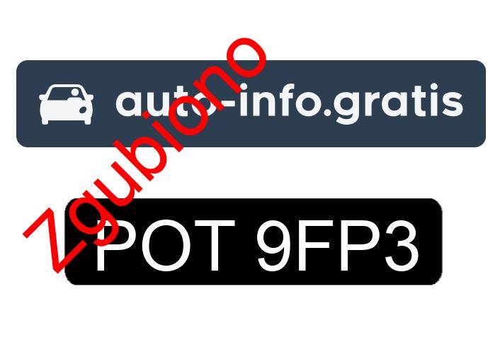 Zgubiono tablicę rejestracyjną o numerach POT9FP3