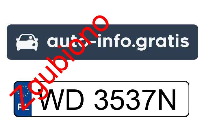 Zgubiono tablicę rejestracyjną o numerach WD3537N