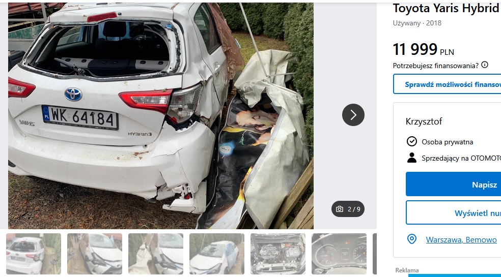 Panek, po dachowaniu, uszkodzone boki