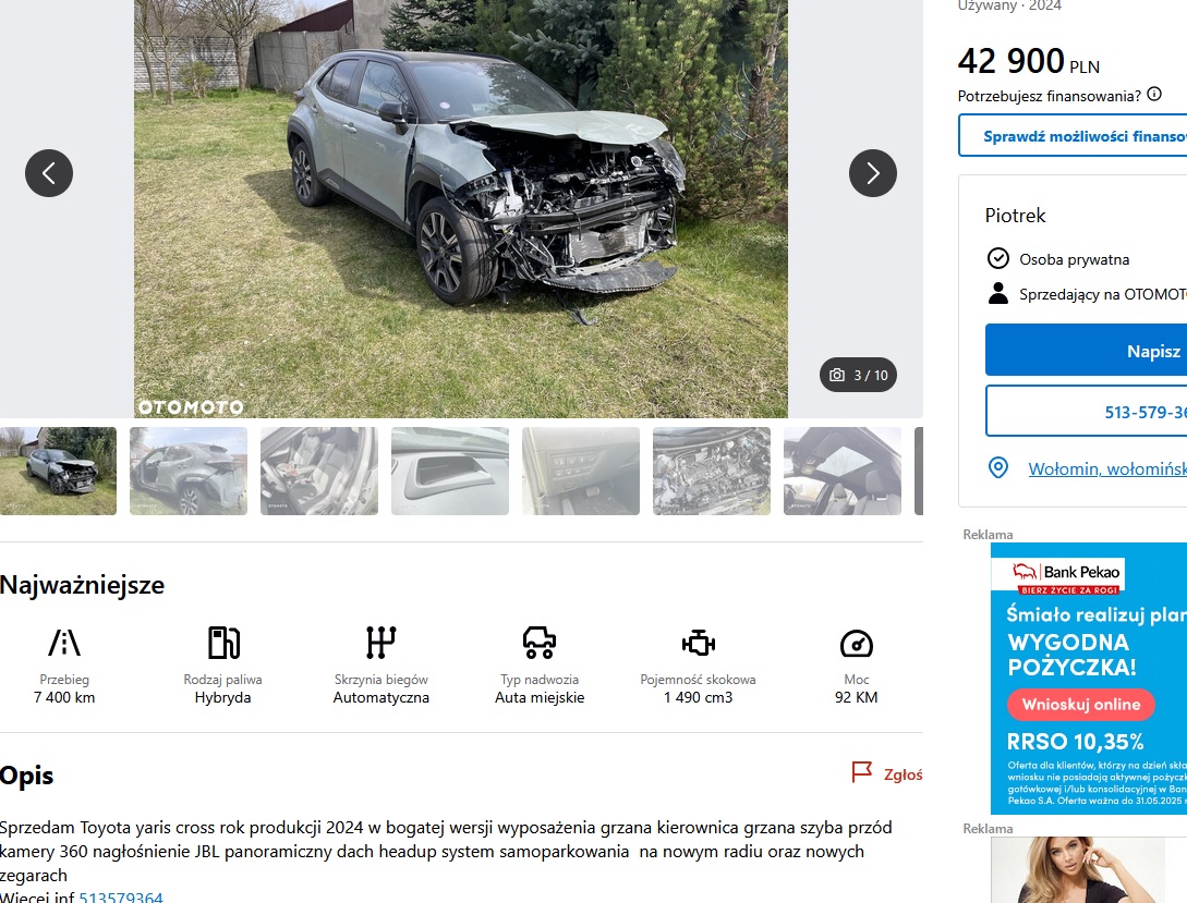 uszkodzony przód + poduszki + lewy tył