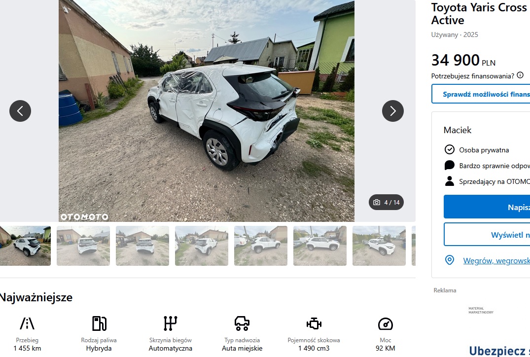 po dachowaniu + uszkodzony tył