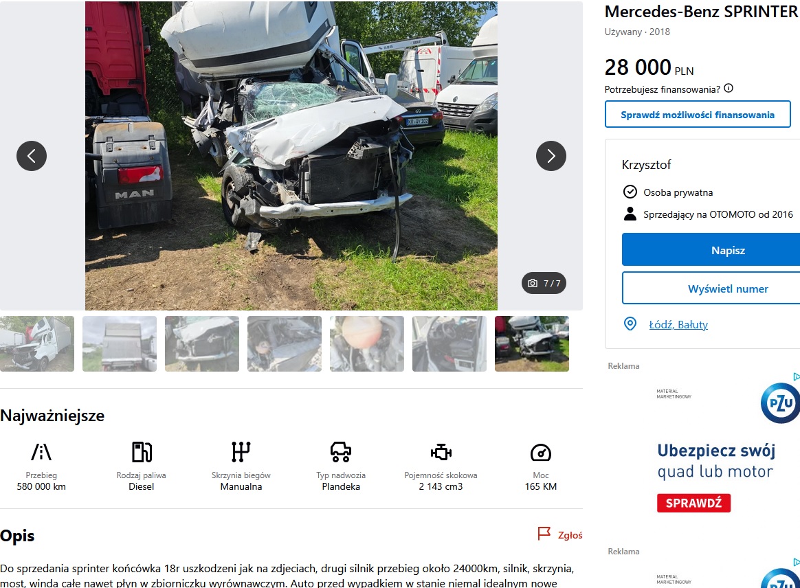 mocno uszkodzony prawy przód