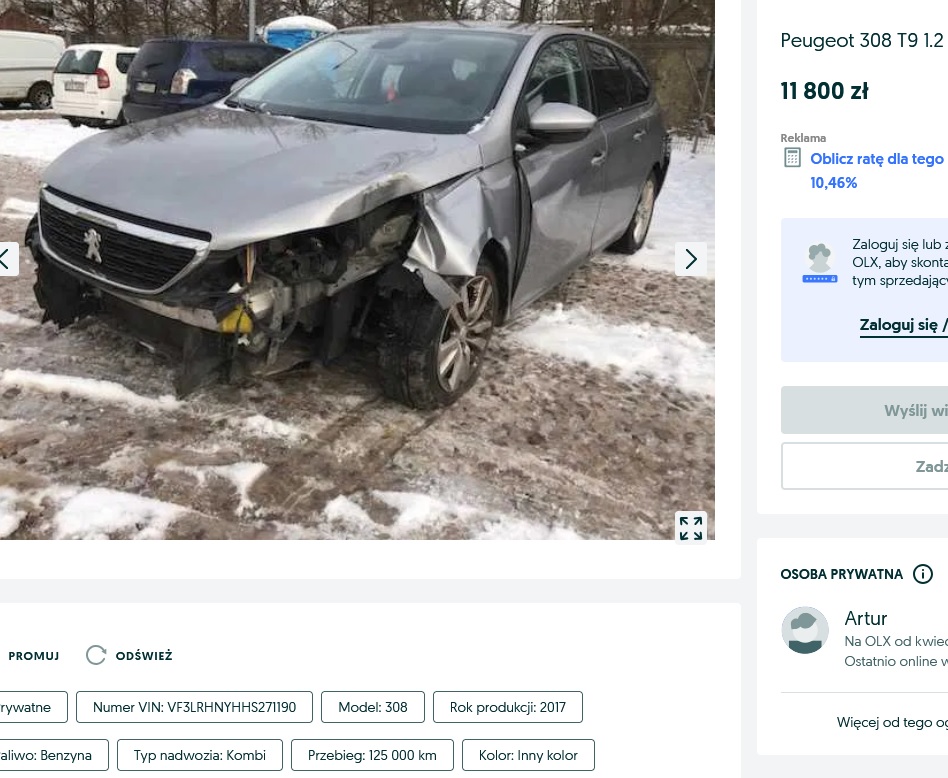 uszkodzony przód i tył, poduszki OK