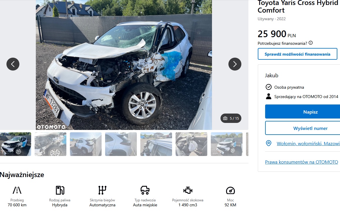 uszkodzony mocno lewy przód