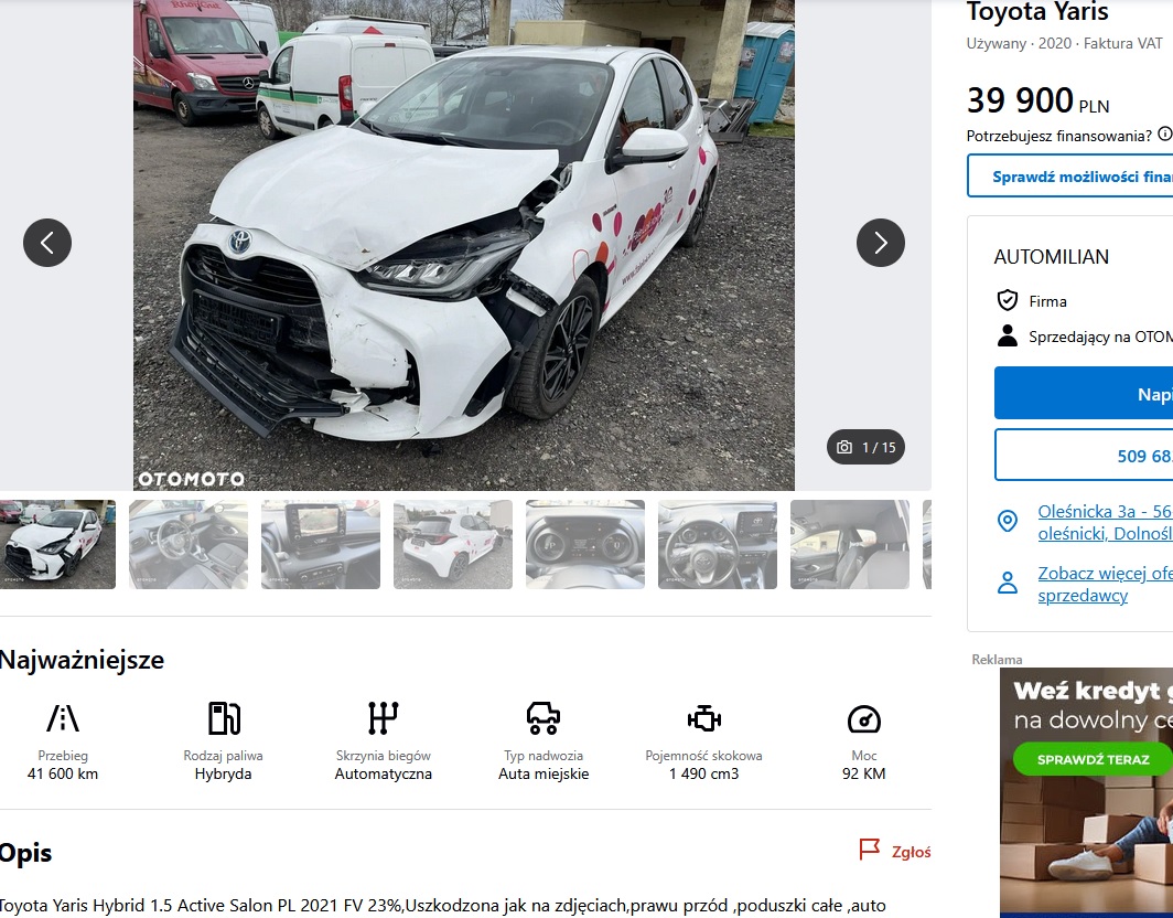 uszkodzony przód, poduszki OK.