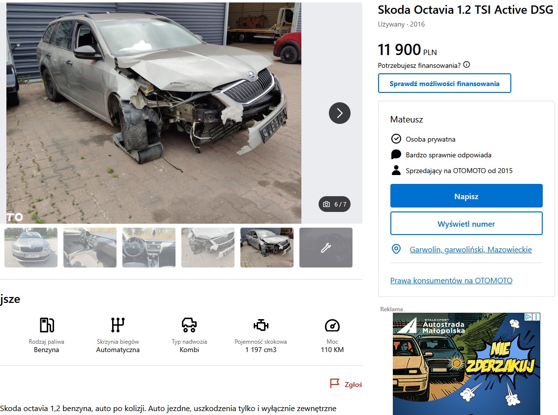 uszkodzony prawy przód