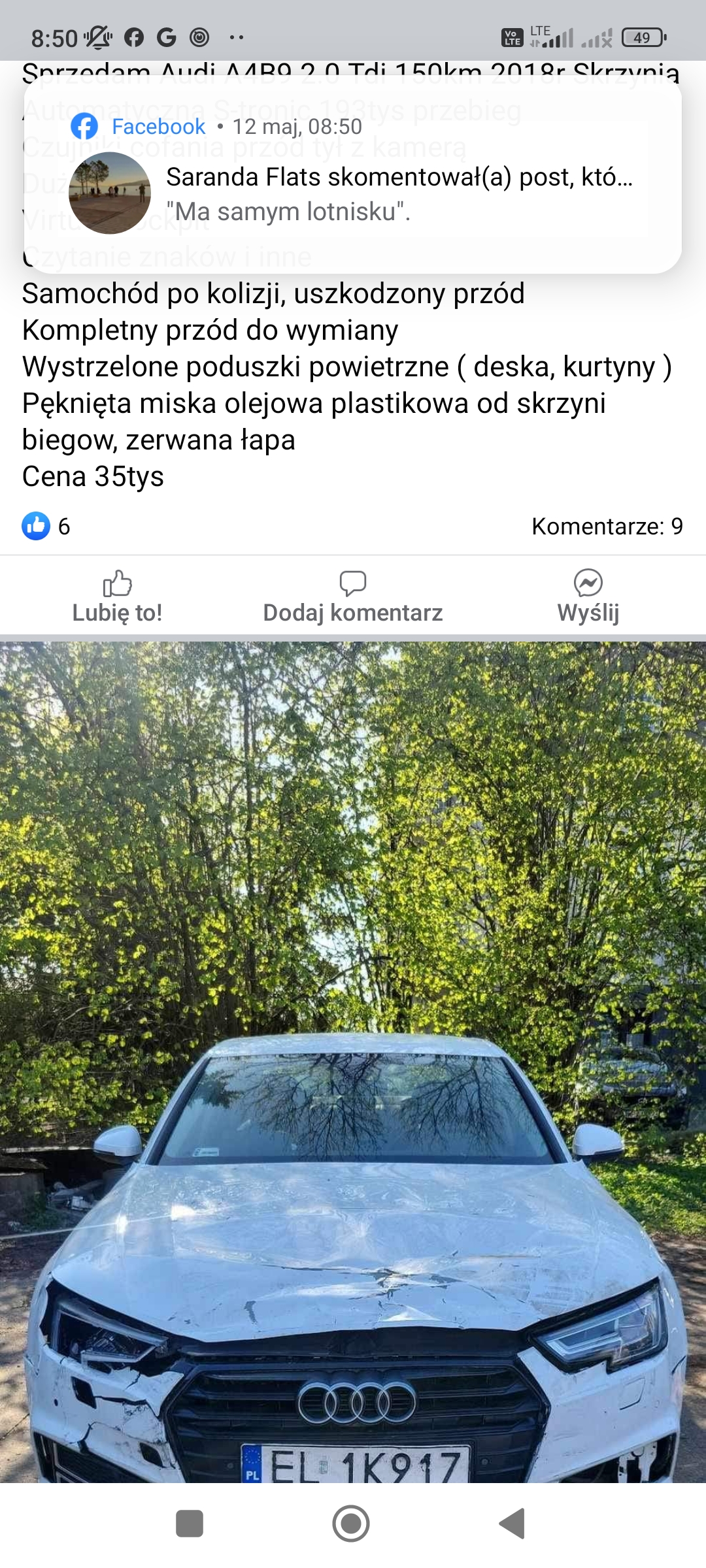 Uszkodzony przód + poduszki