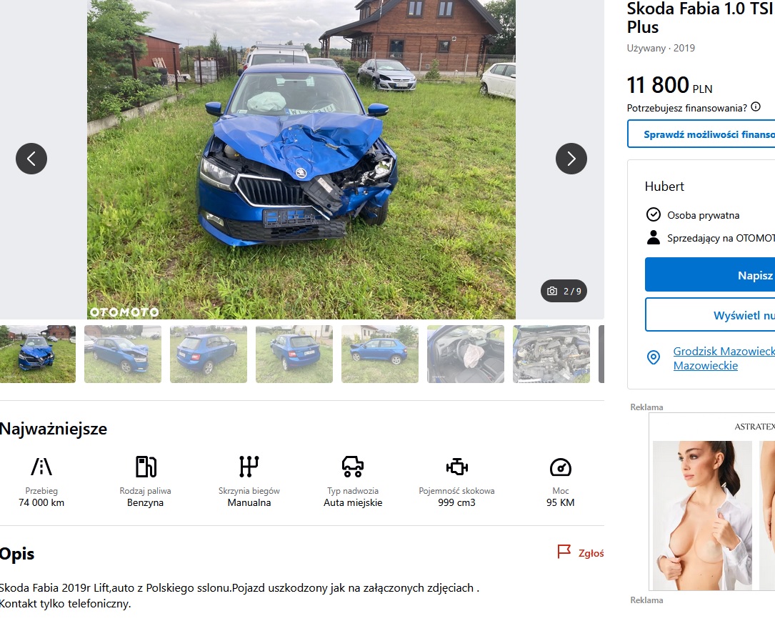 uszkodzony przód + poduszki