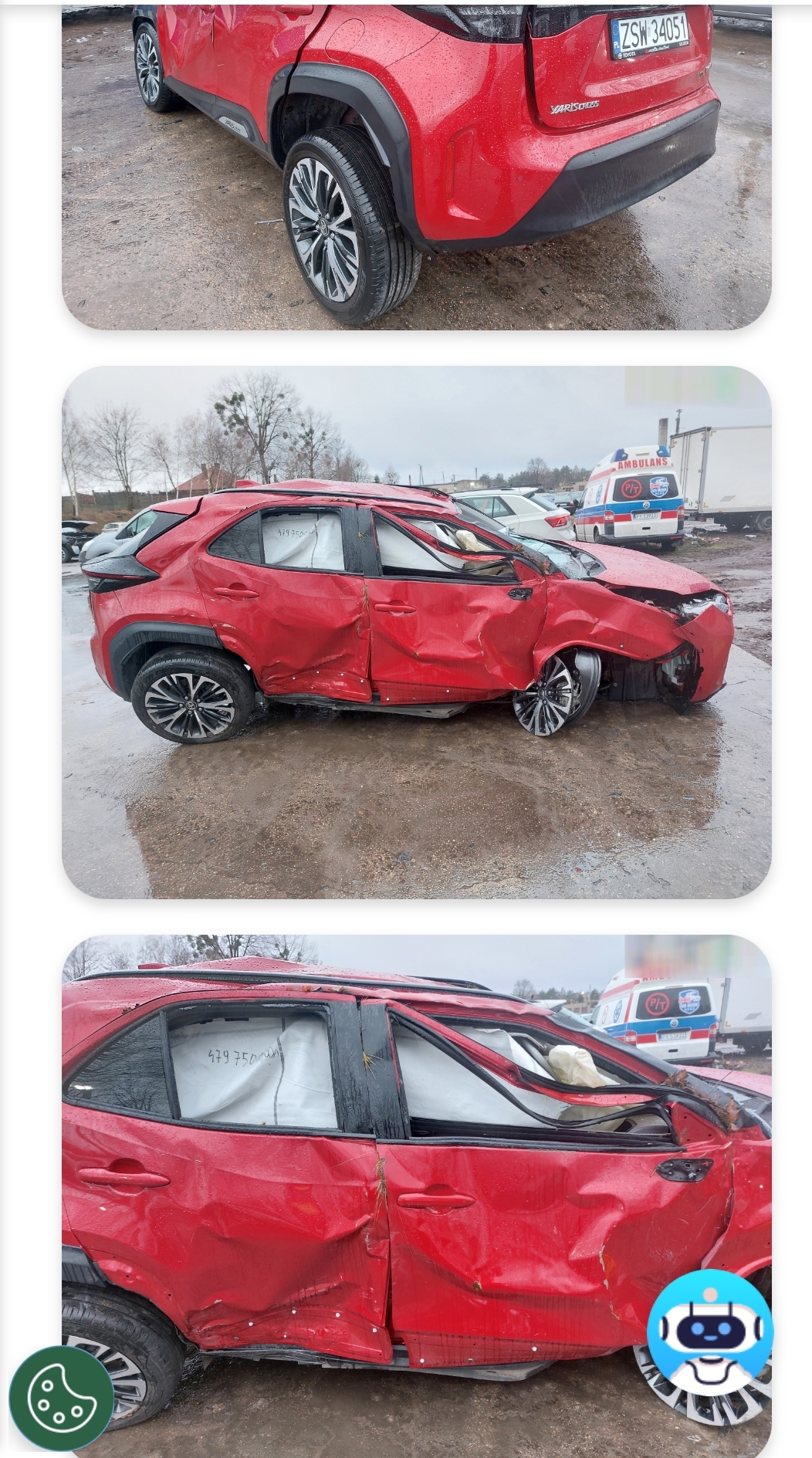 Po dachowaniu, poduszki uszkodzne