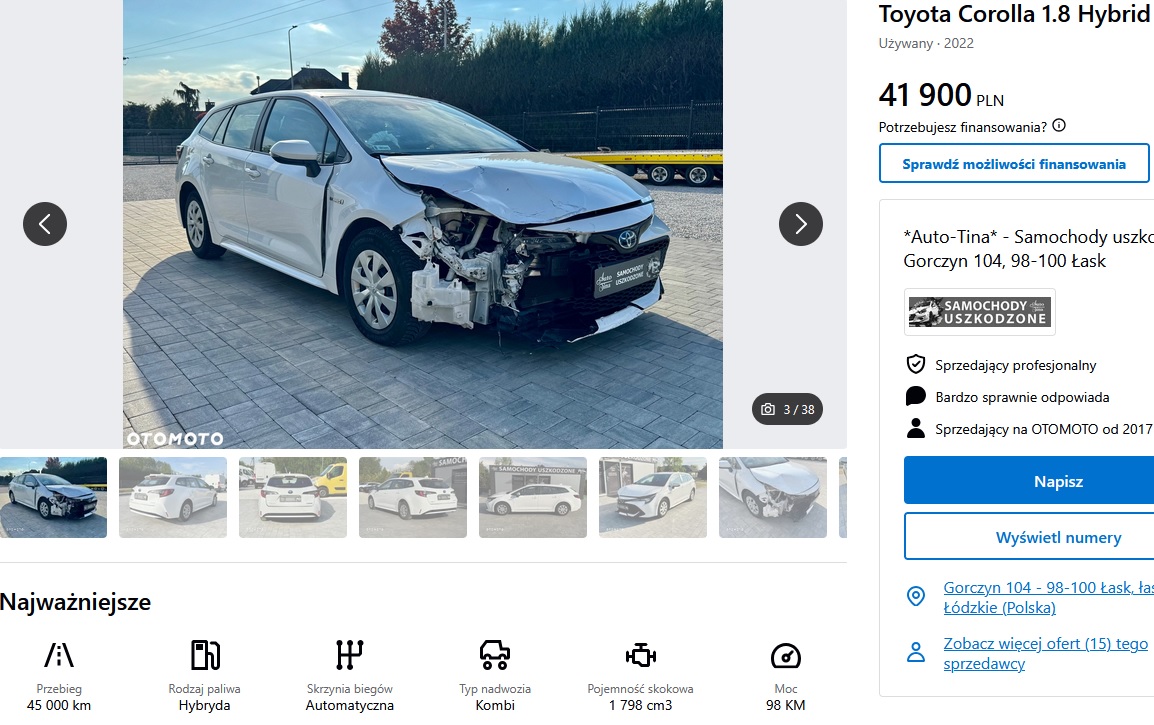 uszkodzony prawy przód + poduszki