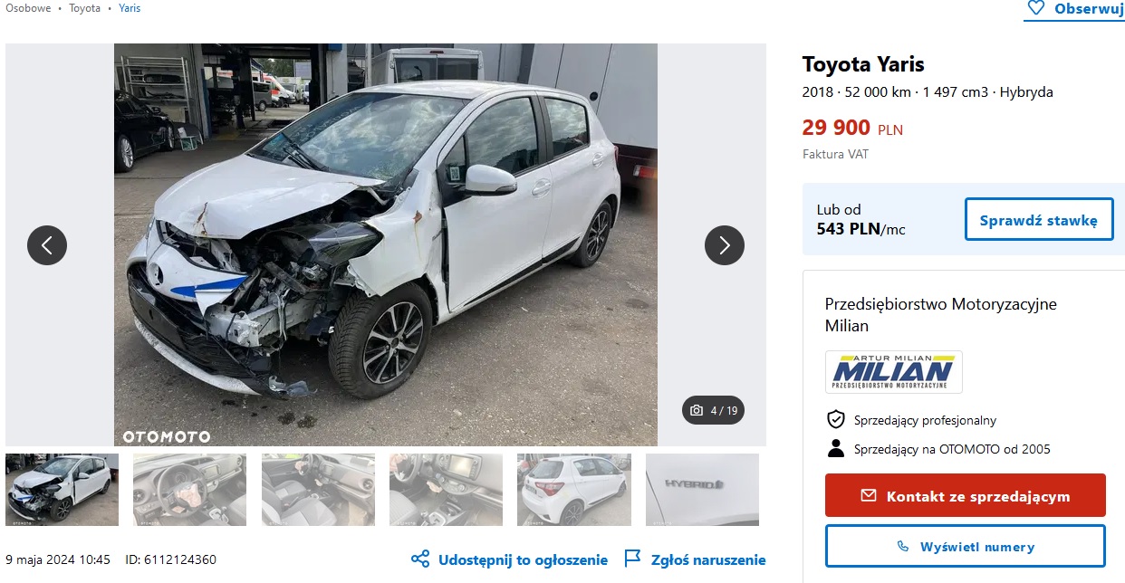 uszkodzony przód, PANEK, wystrzelone poduszki