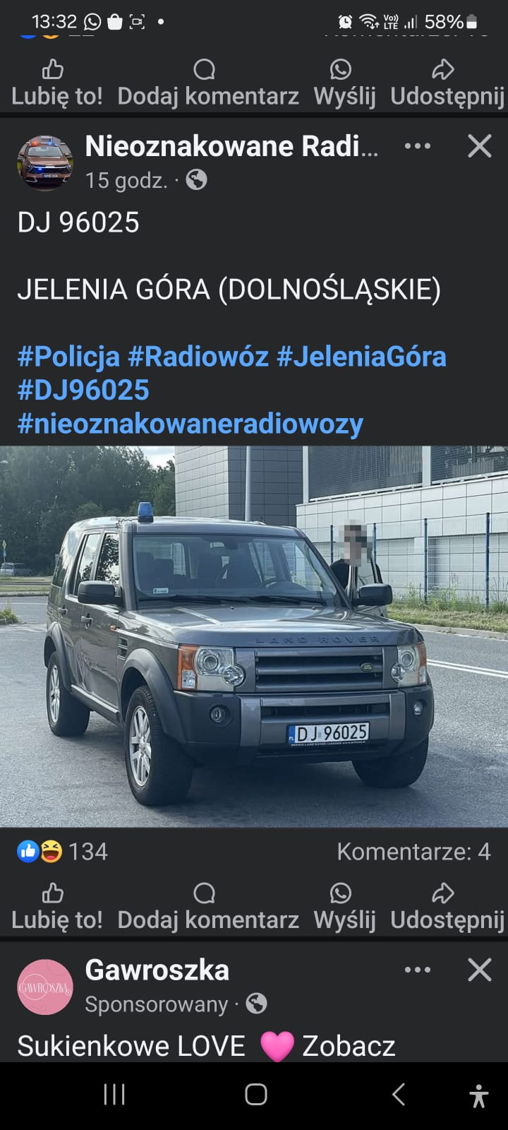 Auto z tym nr rej. Poruszało sie jako auto policyjne