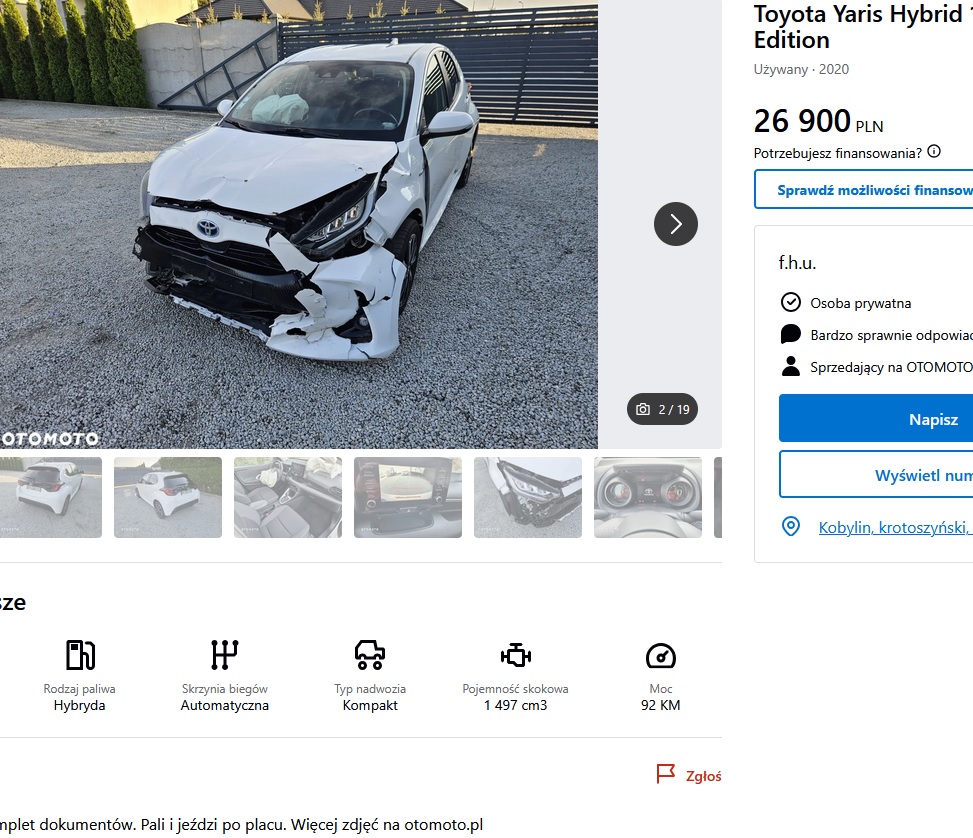 uszkodzony przód + poduszki, ogłoszenie 19.05.2025