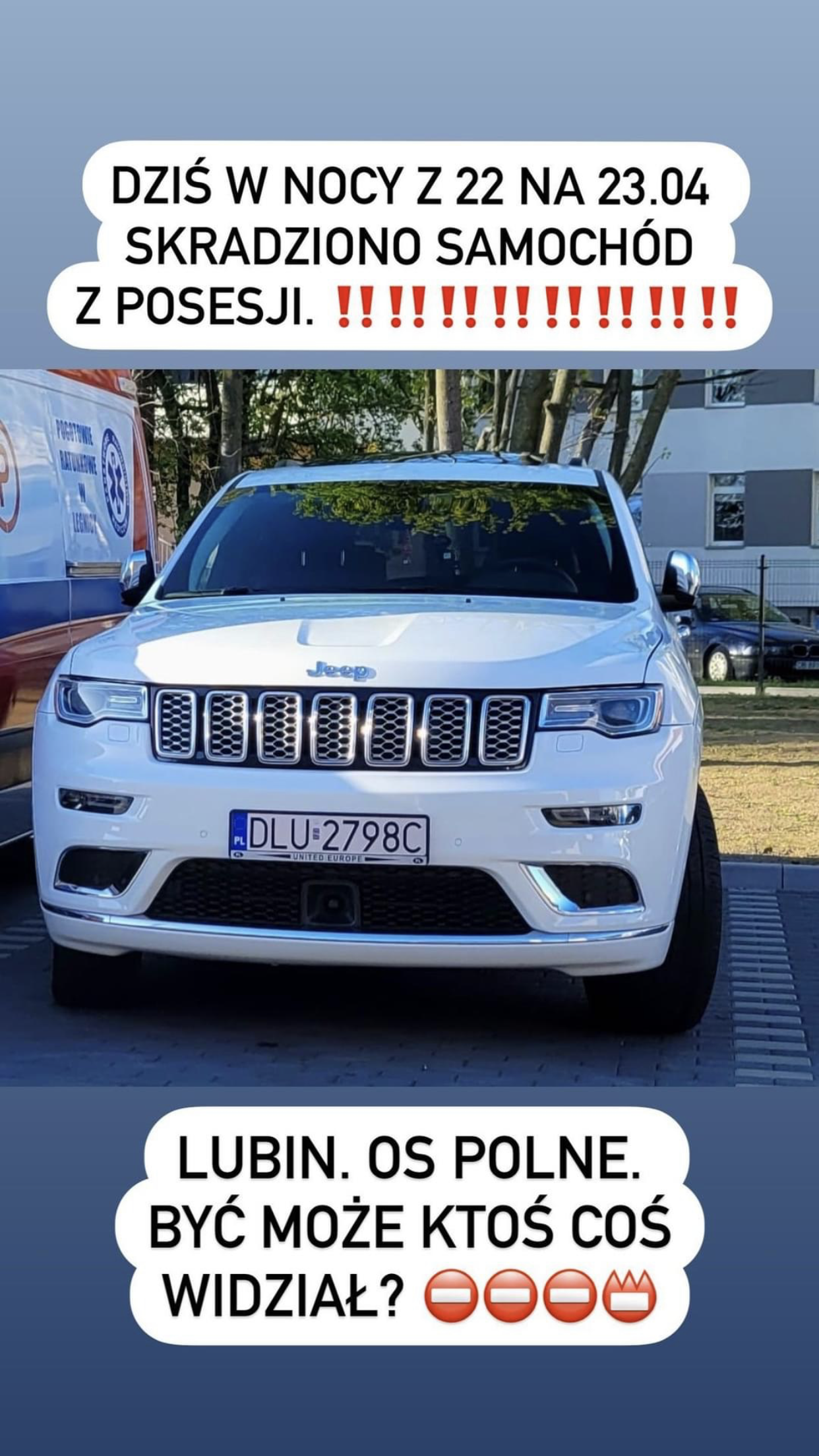 Skradziono pojazd o numerach rejestracyjnych DLU2798C