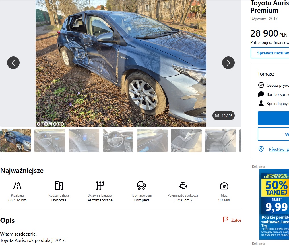 uszkodzony bok prawy