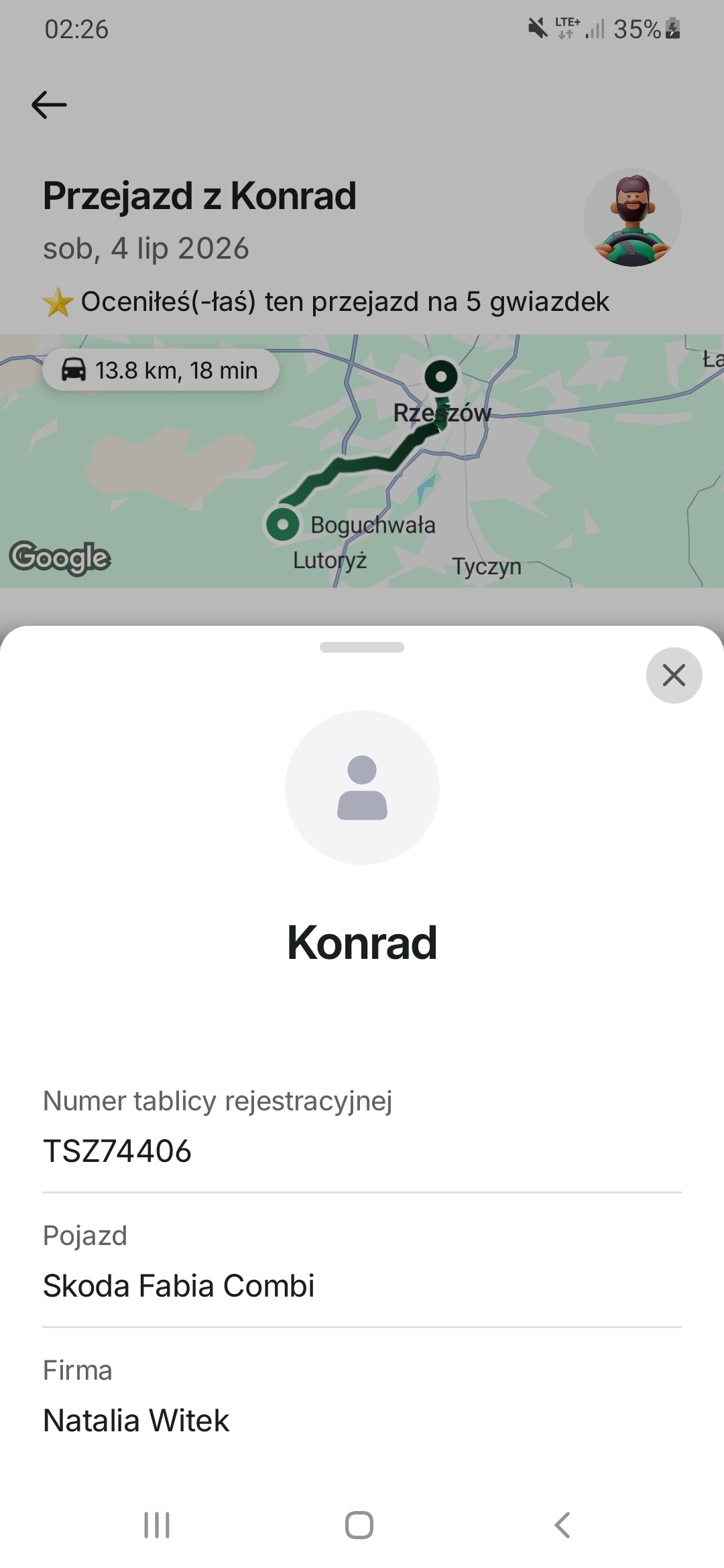 Pirat drogowy w pojeździe o numerach rejestracyjnych TSZ74406