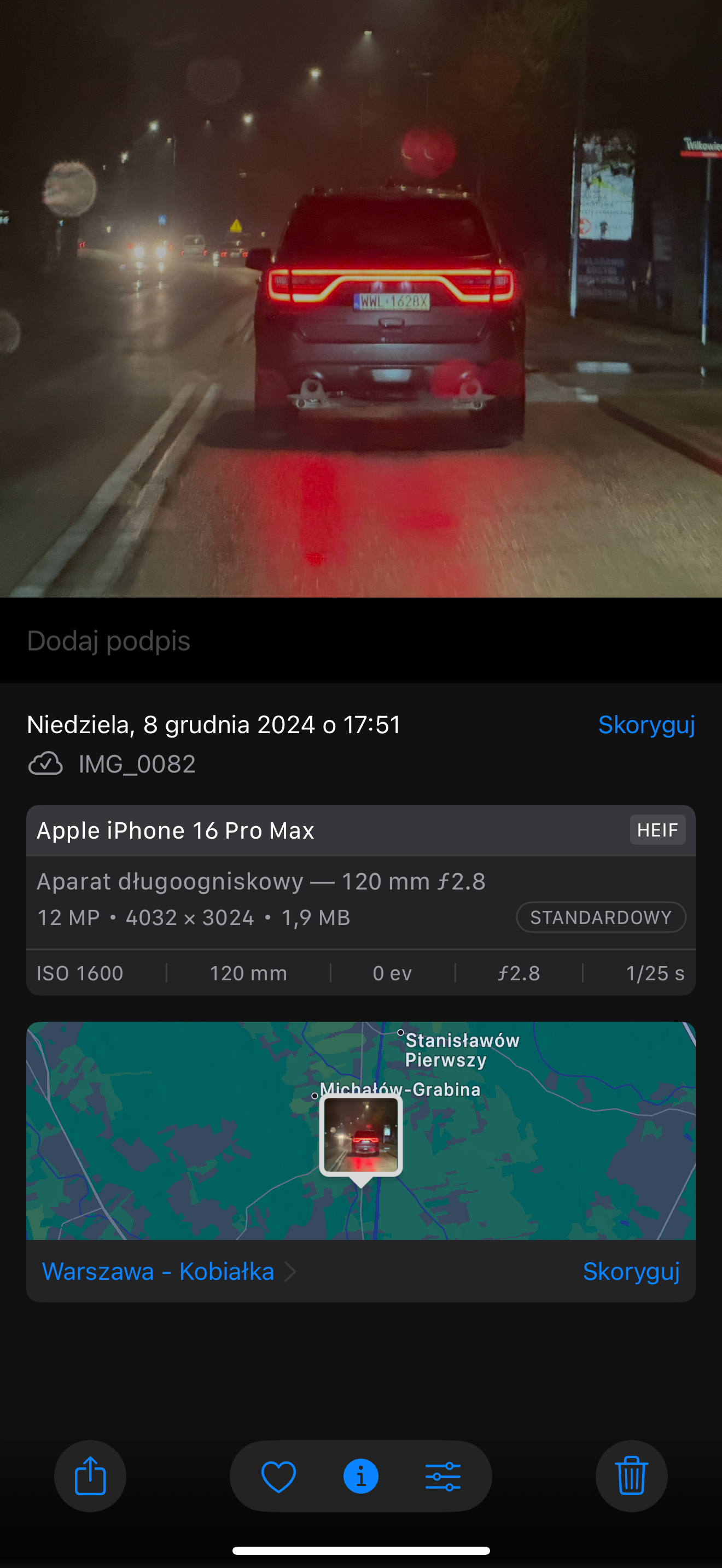 Pirat drogowy w pojeździe o numerach rejestracyjnych WWL1628X