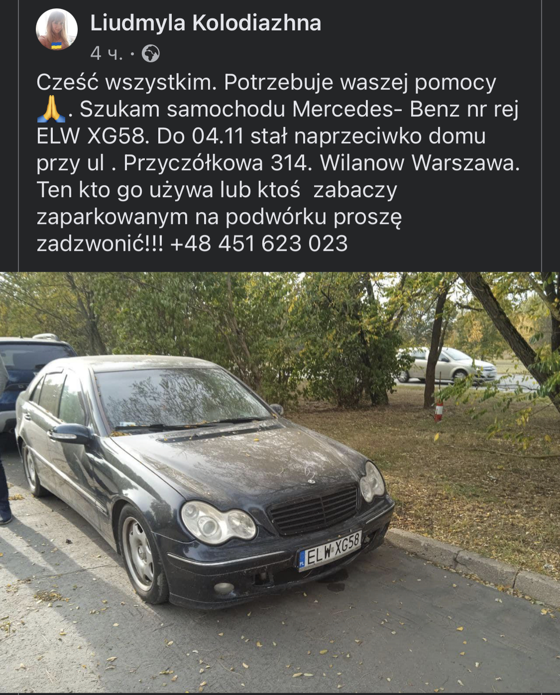 Skradziono pojazd o numerach rejestracyjnych ELWXG58