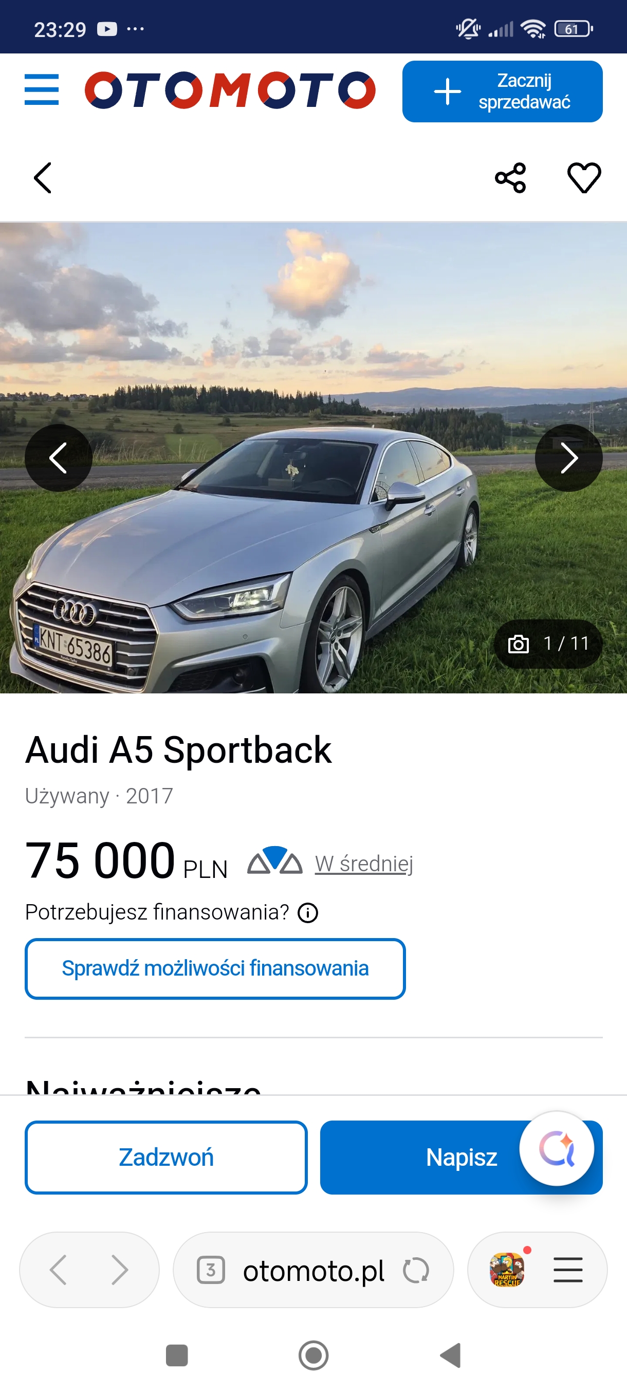 Dziwne te dane o pojeździe bo wybrałem audi A5 z portalu otomoto,a wyświetliło dane innego samochodu